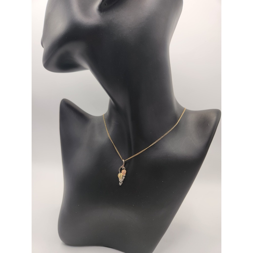 Black Hills Gold Sterling Silver‎ 12K Tri-Color Leaf Grape Pendant Necklace